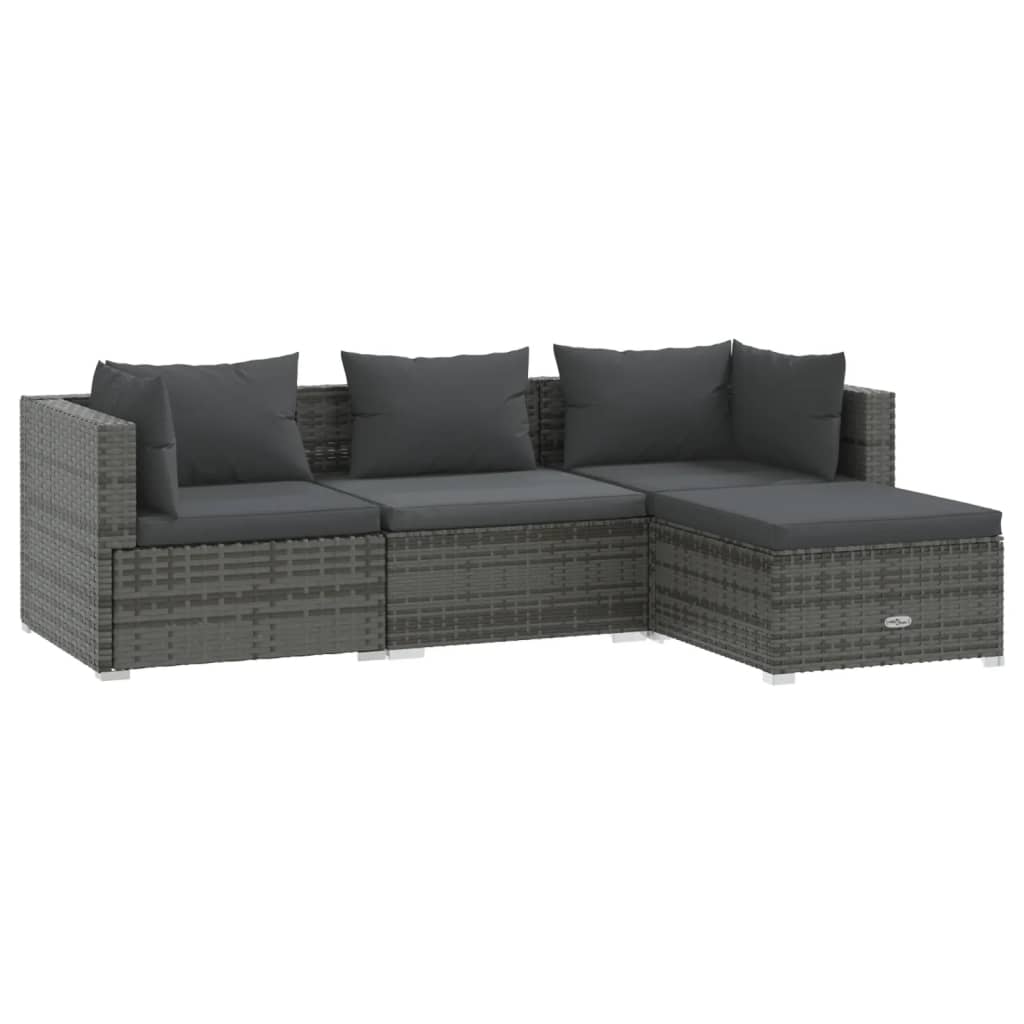 4 Piece Patio Lounge Set with Cushions Poly Rattan Gray