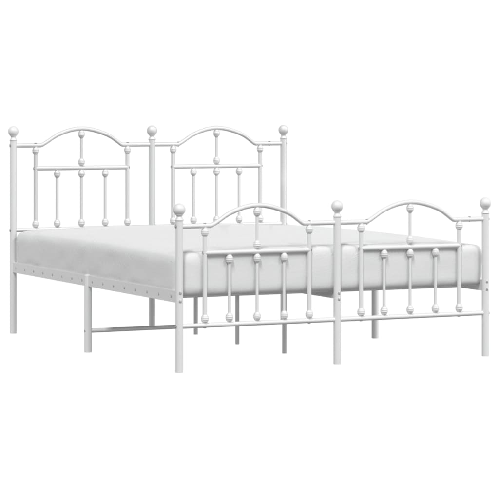 Metal Bed Frame without Mattress with Footboard White 59.1"x78.7"