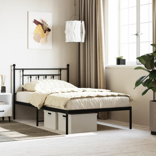 Metal Bed Frame with Headboard Black 39.4"x78.7"