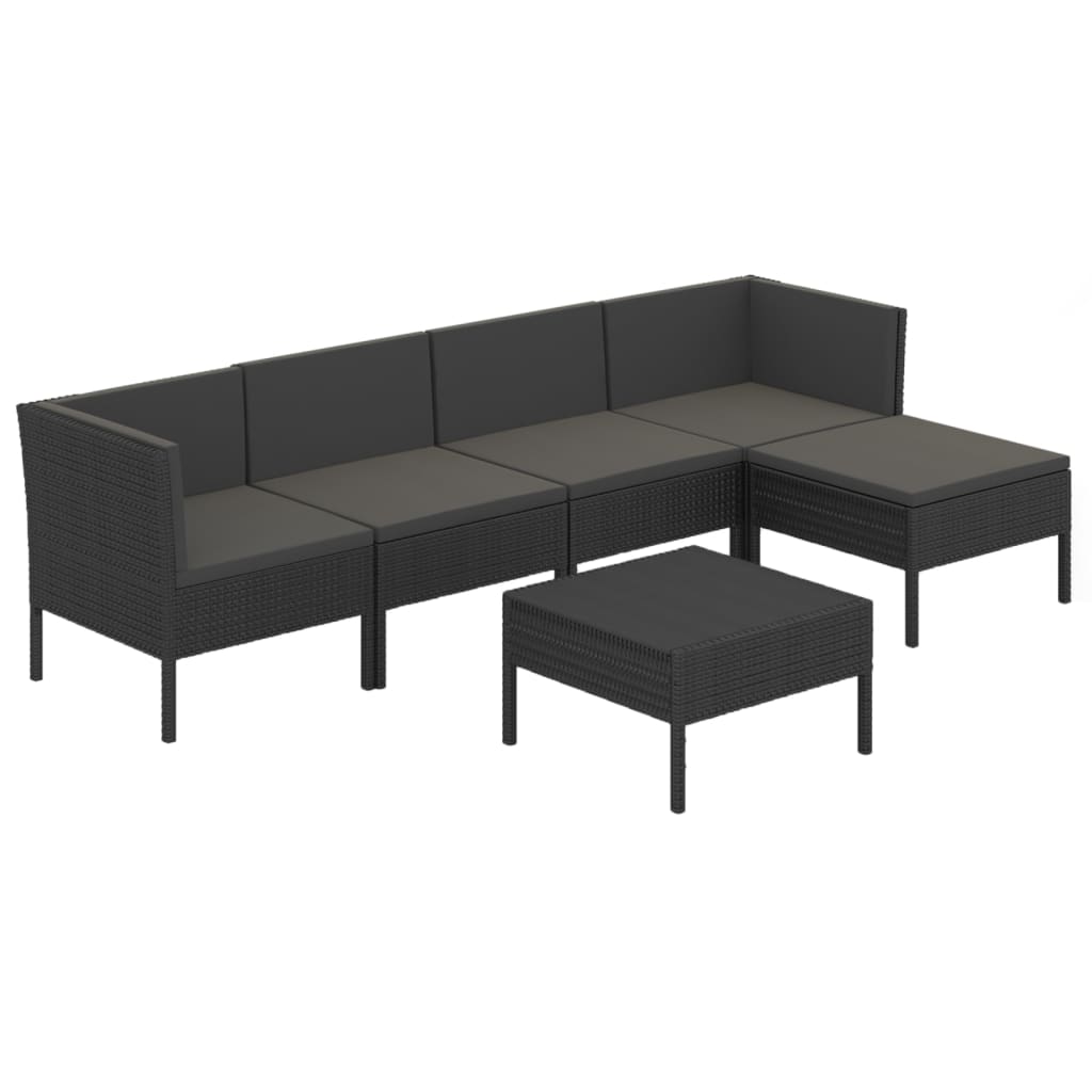 6 Piece Patio Lounge Set with Cushions Poly Rattan Black