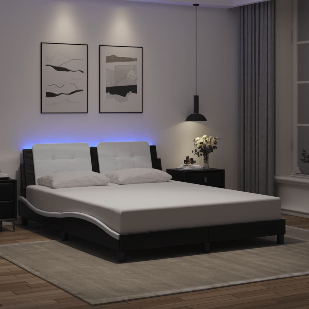 Bed Frame with LED without Mattress Black and White 59.8"x79.9"