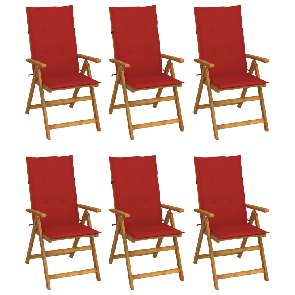 Folding Patio Chairs 6 pcs with Cushions Solid Acacia Wood