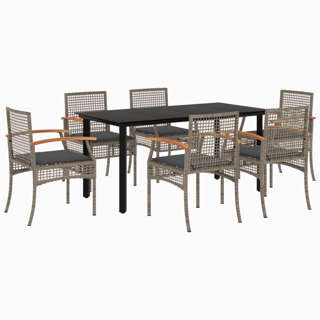 7 Piece Patio Dining Set with Cushions Gray Poly Rattan