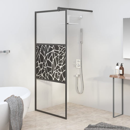 Walk-in Shower Wall 35.4"x76.8" ESG Glass with Stone Design Black