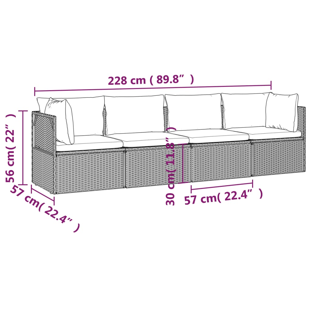 4 Piece Patio Lounge Set with Cushions Gray Poly Rattan