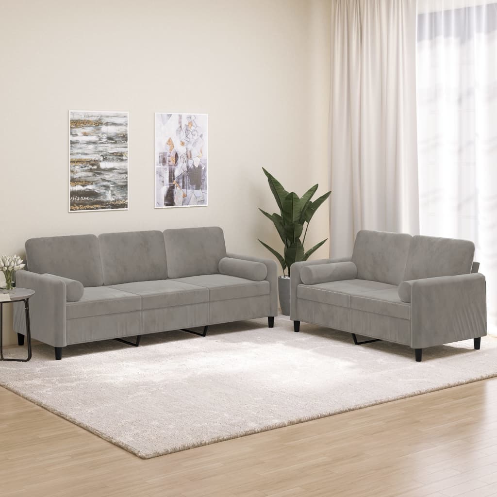 2 Piece Sofa Set with Throw Pillows&Cushions Dark Gray Velvet