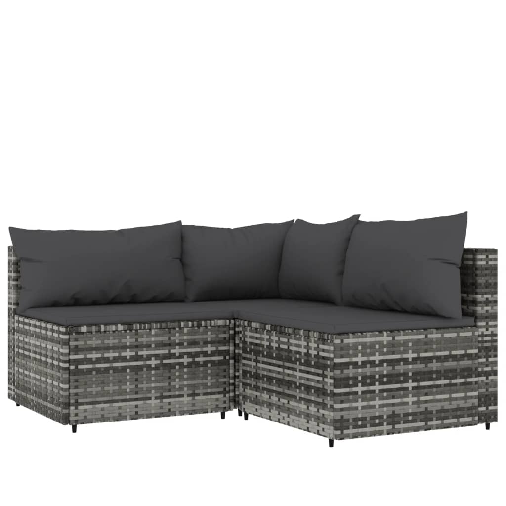 4 Piece Patio Lounge Set with Cushions Gray Poly Rattan