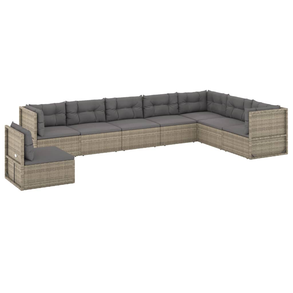 8 Piece Patio Lounge Set with Cushions Gray Poly Rattan