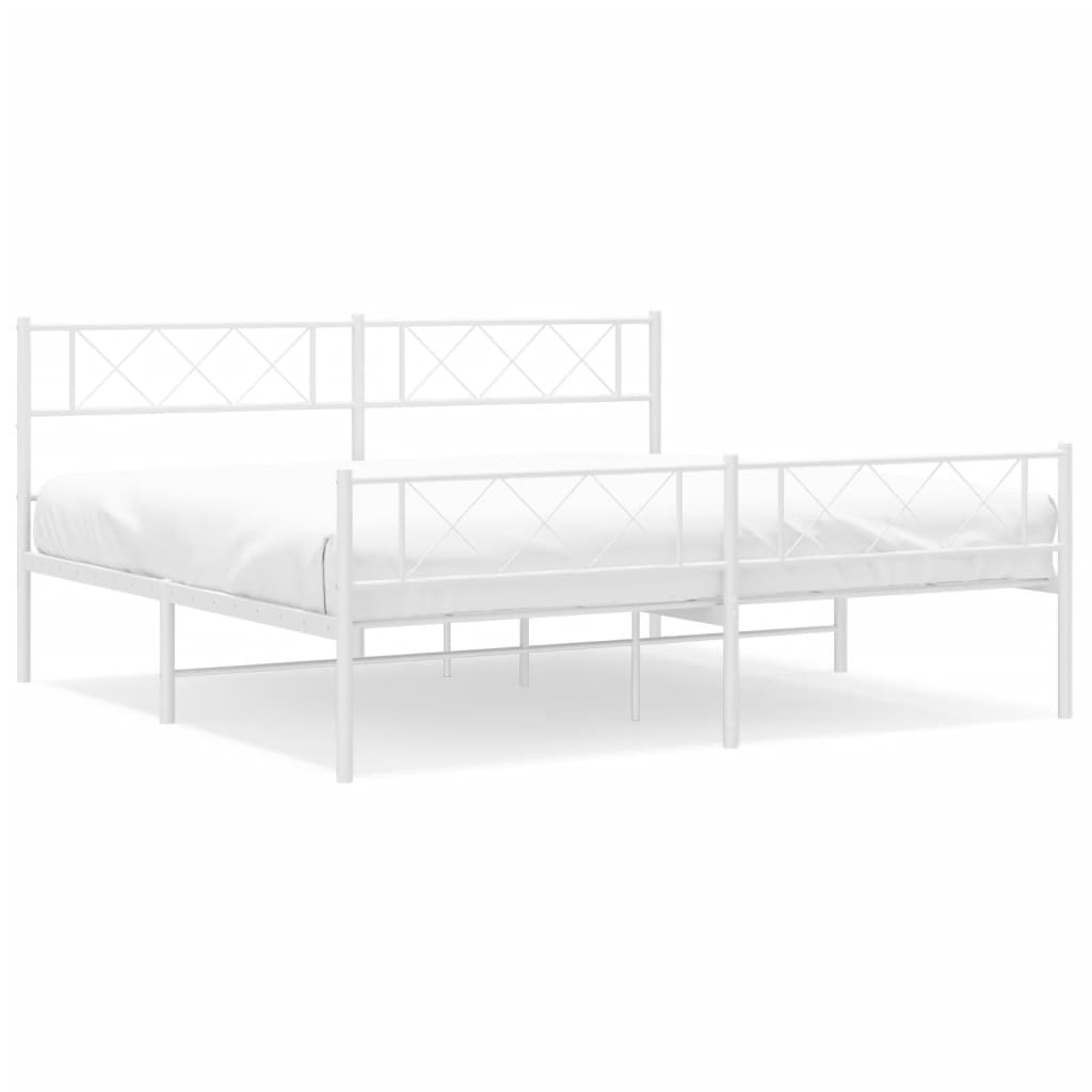 Metal Bed Frame without Mattress with Footboard White 76"x79.9"