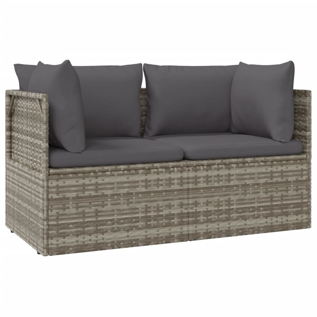 2-Seater Patio Sofa with Cushions Gray Poly Rattan