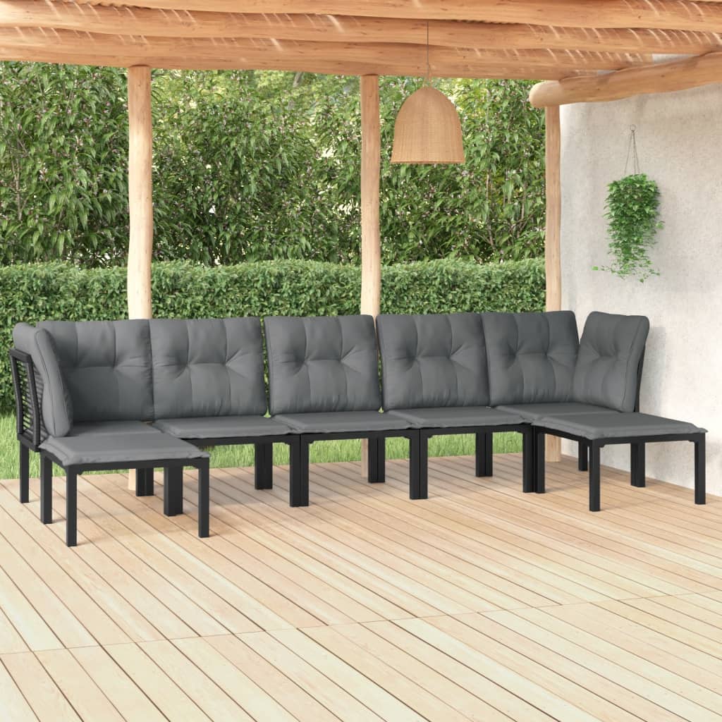 7 Piece Patio Lounge Set Black and Gray Poly Rattan