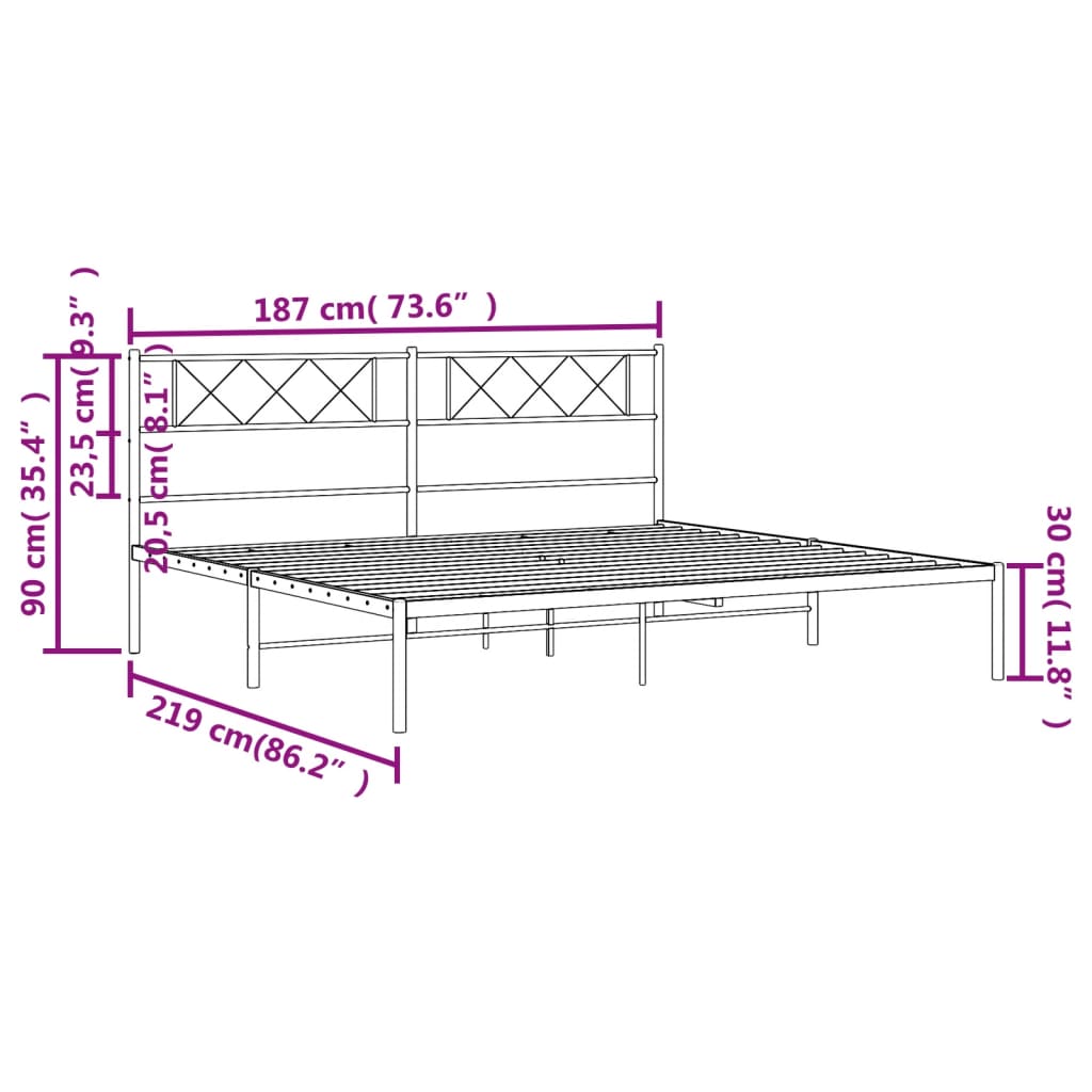 Metal Bed Frame without Mattress with Headboard White 72"x83.9"