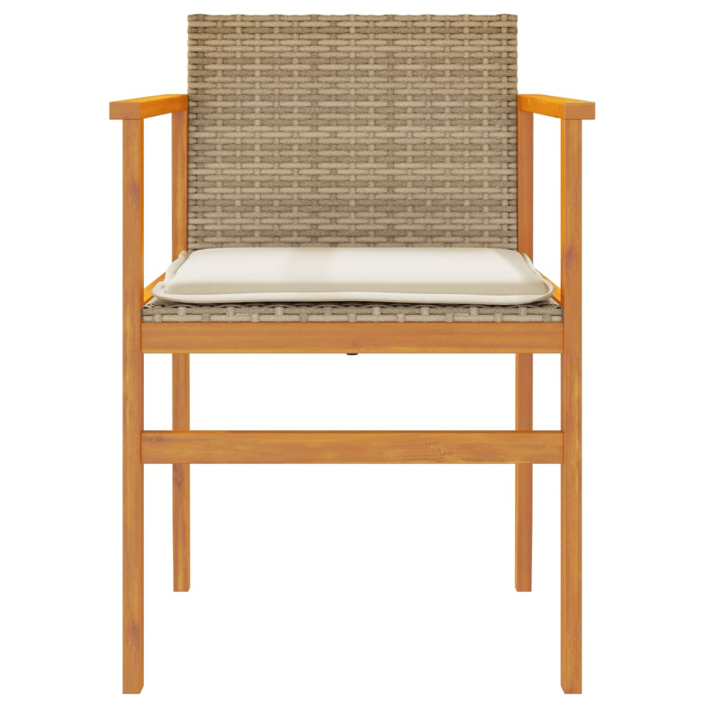 Patio Chairs with Cushions 2 pcs Beige Poly Rattan&Solid Wood