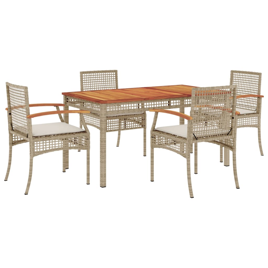 5 Piece Patio Dining Set with Cushions Beige Poly Rattan