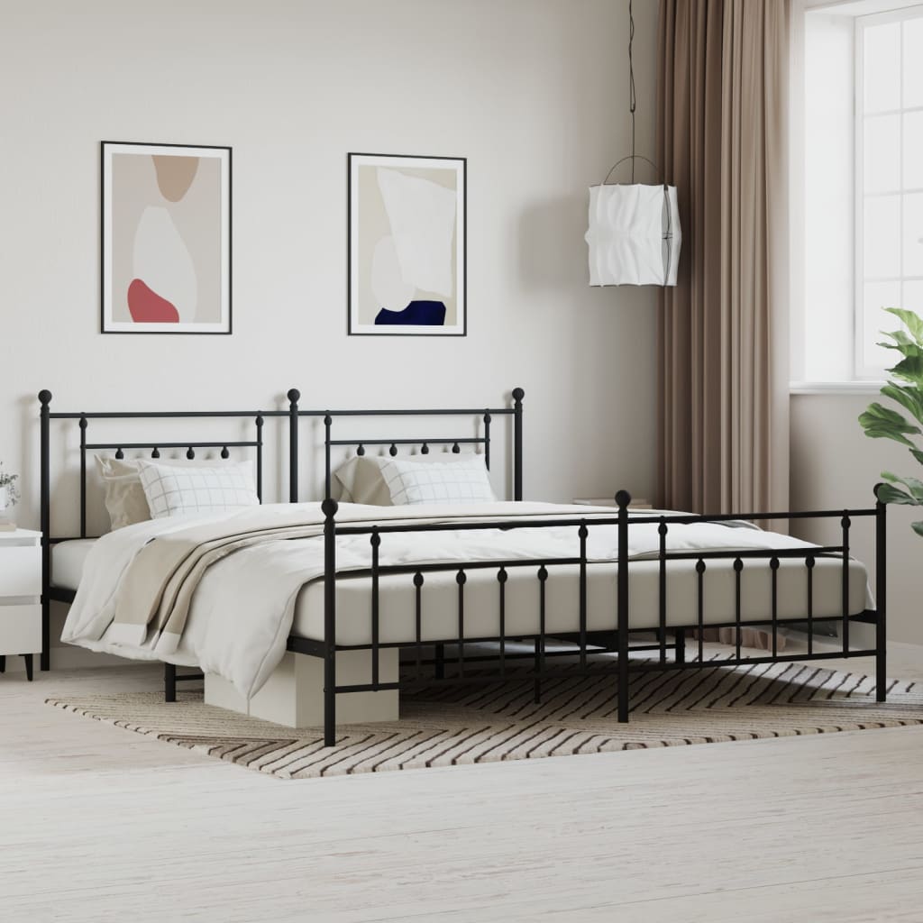 Metal Bed Frame without Mattress with Footboard Black 76"x79.9"