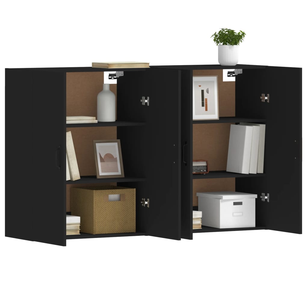 Wall Mounted Cabinets 2 pcs Black Engineered Wood