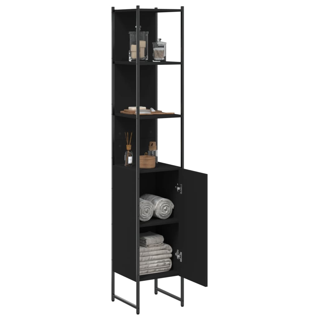 Bathroom Cabinet Black 13"x13"x73" Engineered Wood