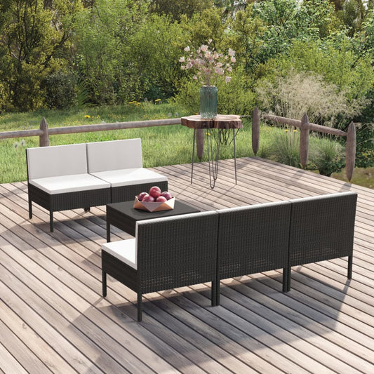 6 Piece Patio Lounge Set with Cushions Poly Rattan Black