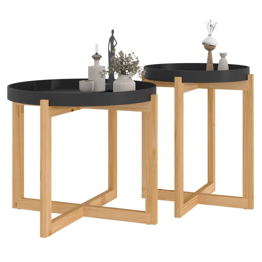 Coffee Tables 2 pcs Black Engineered Wood and Solid Wood Pine