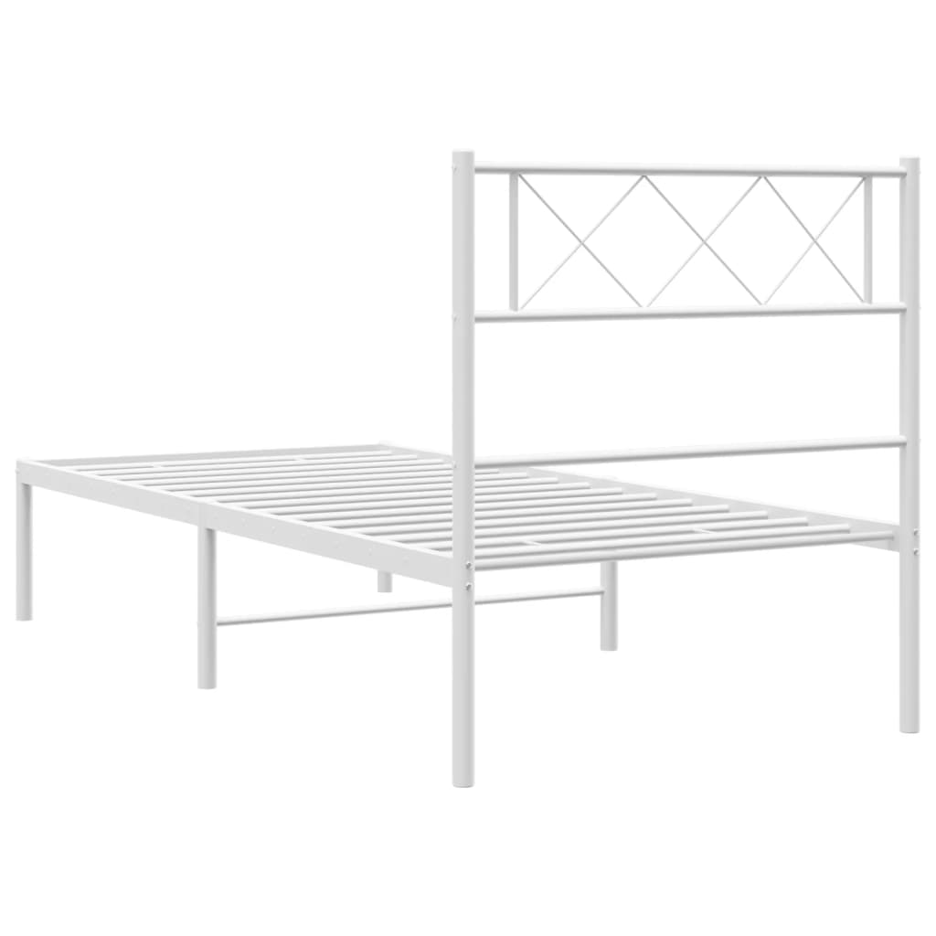 Metal Bed Frame without Mattress with Headboard White 39.4"x74.8"