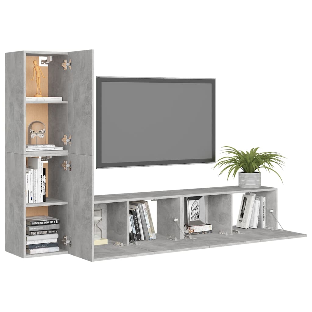 4 Piece TV Stand Set Concrete Gray Engineered Wood