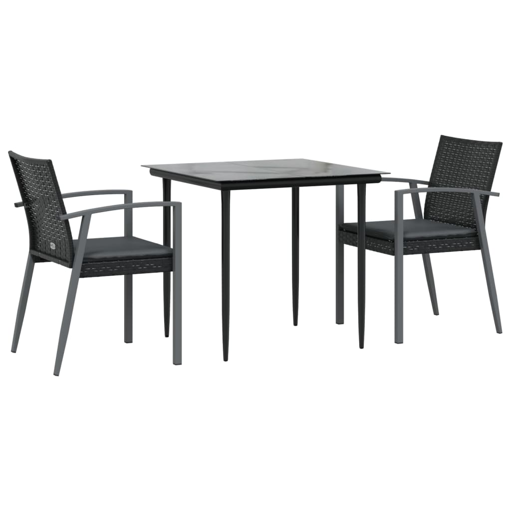 3 Piece Patio Dining Set with Cushions Poly Rattan and Steel