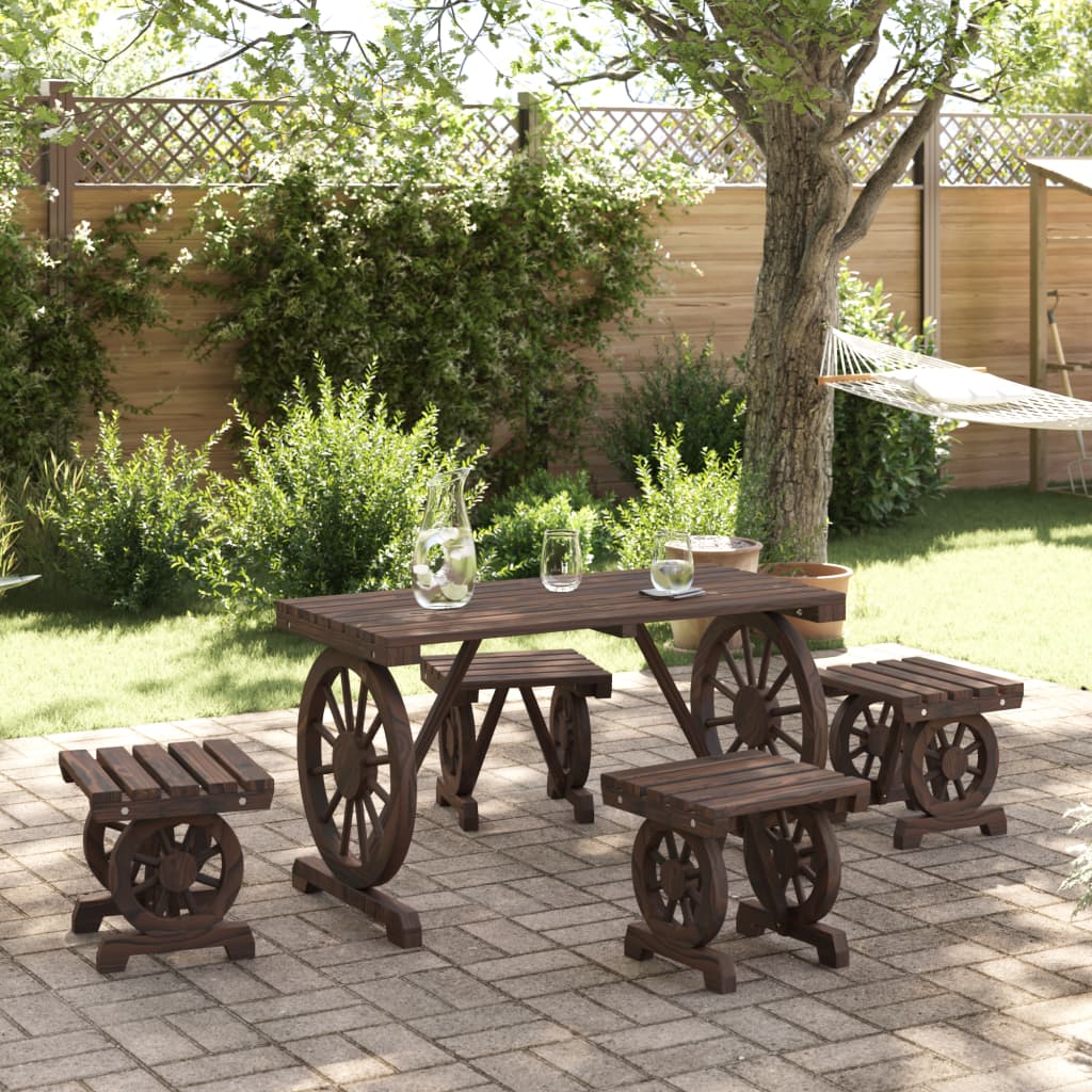 5 Piece Patio Dining Set Solid Wood Fir