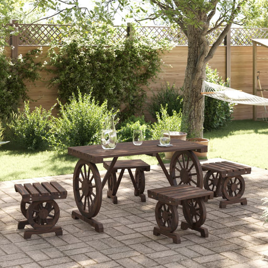 5 Piece Patio Dining Set Solid Wood Fir