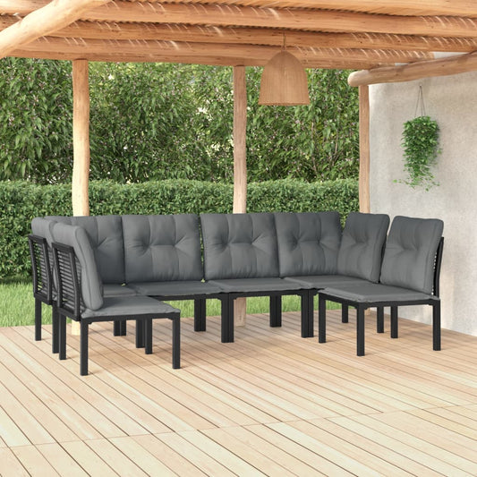 6 Piece Patio Lounge Set Black and Gray Poly Rattan