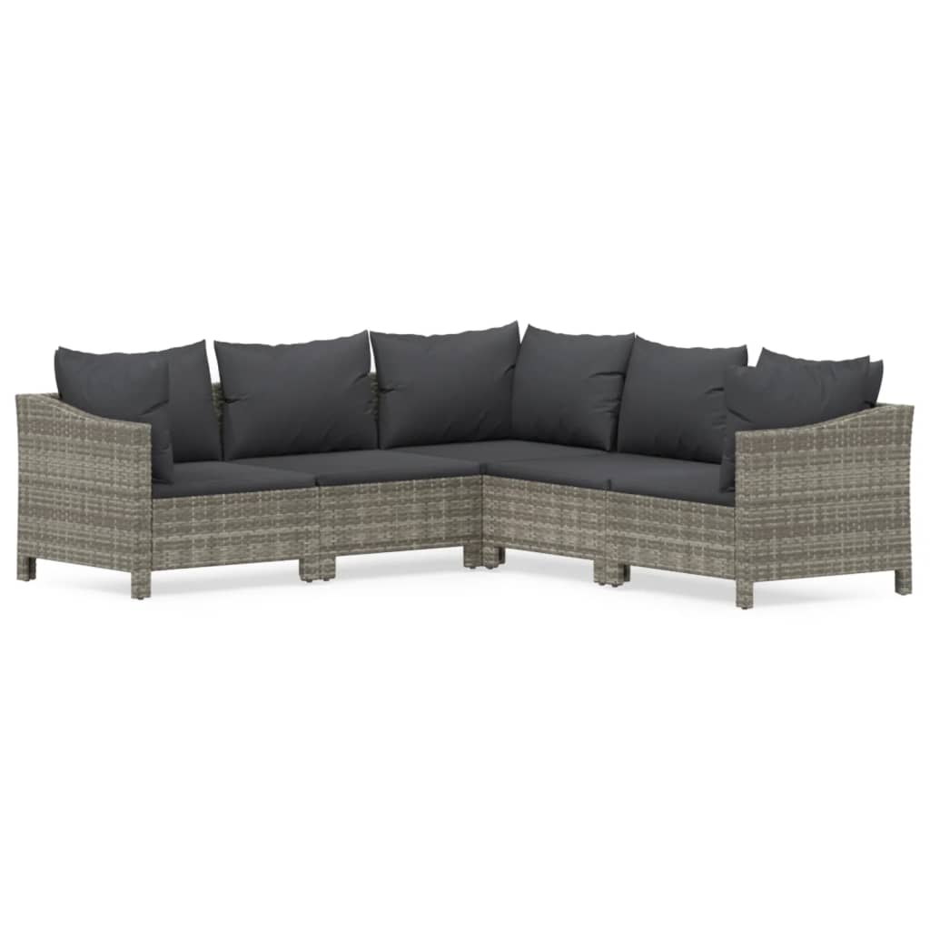 5 Piece Patio Lounge Set with Cushions Gray Poly Rattan