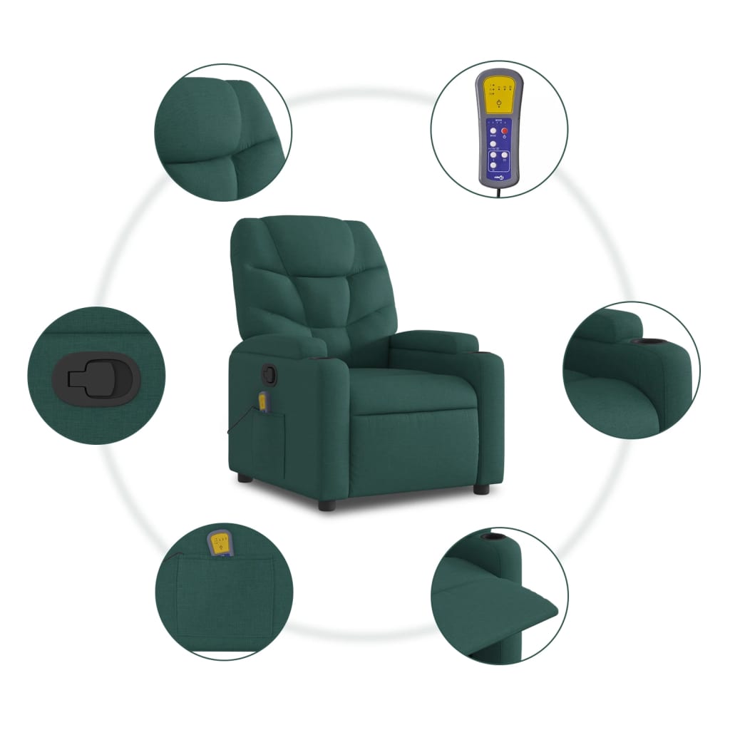 Massage Recliner Chair Dark Green Fabric