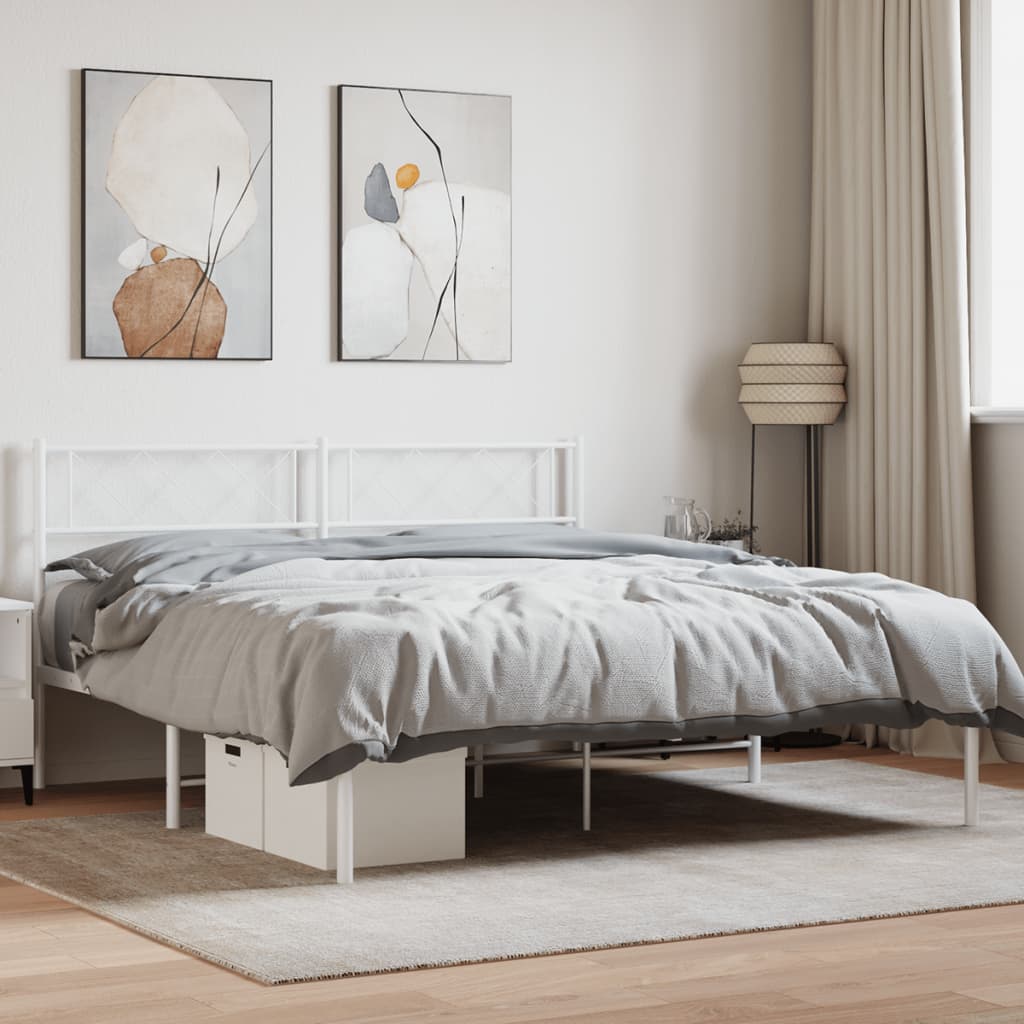 Metal Bed Frame without Mattress with Headboard White 59.1"x78.7"