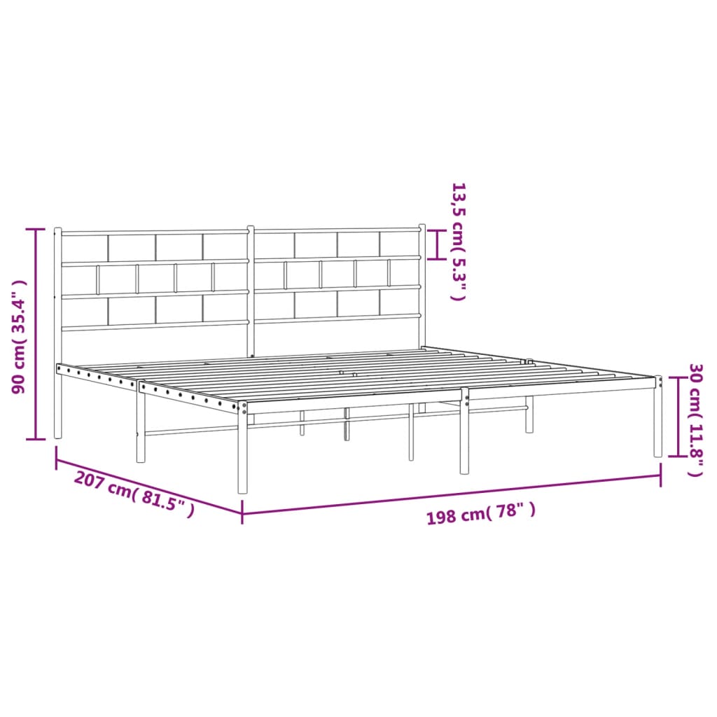 Metal Bed Frame without Mattress with Headboard Black 76"x79.9"