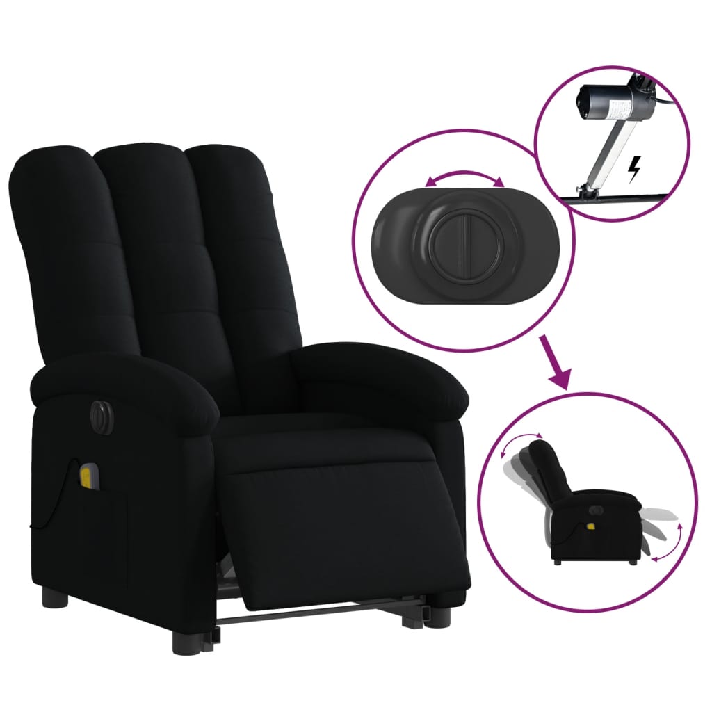 Electric Stand up Massage Recliner Chair Black Fabric