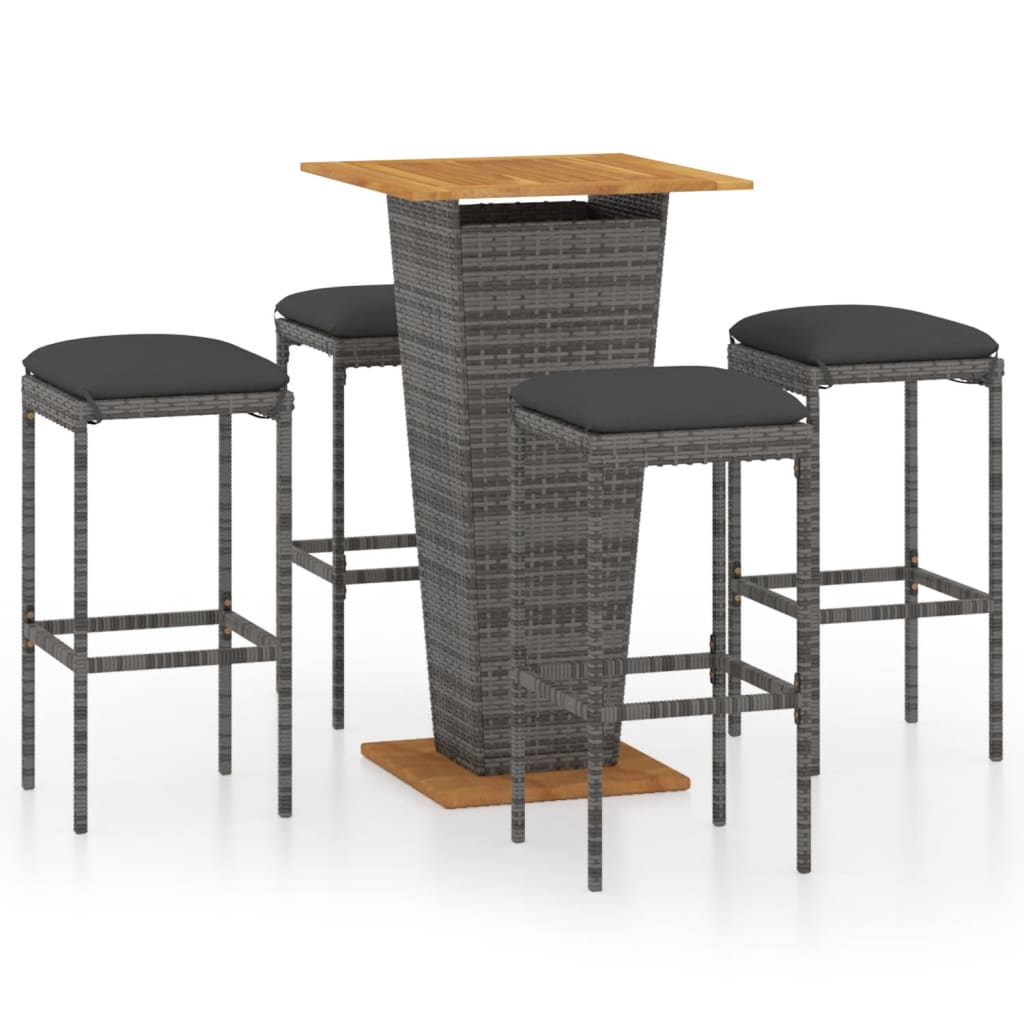 5 Piece Patio Bar Set with Cushions Poly Rattan Gray