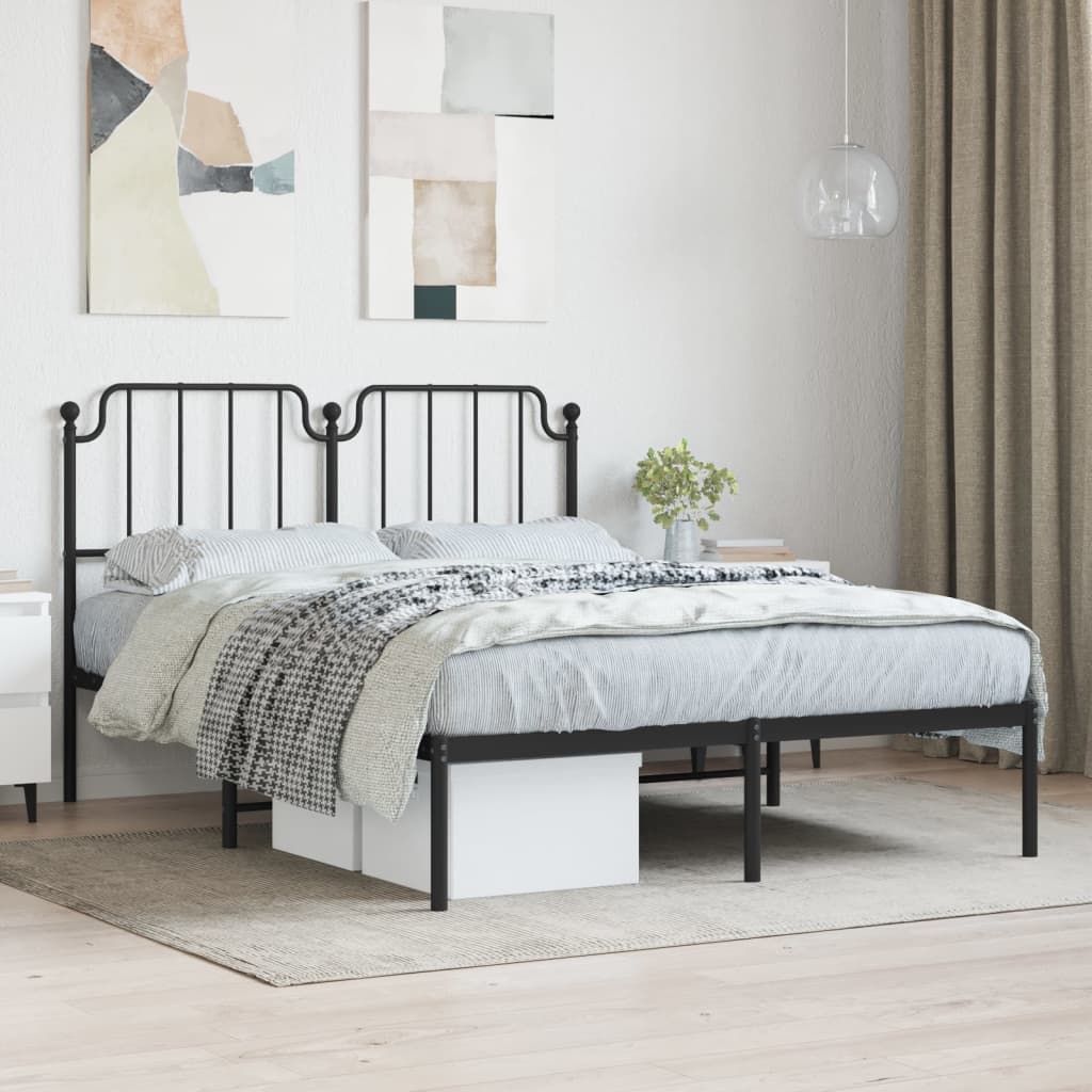 Metal Bed Frame without Mattress with Headboard Black 59.1"x78.7"