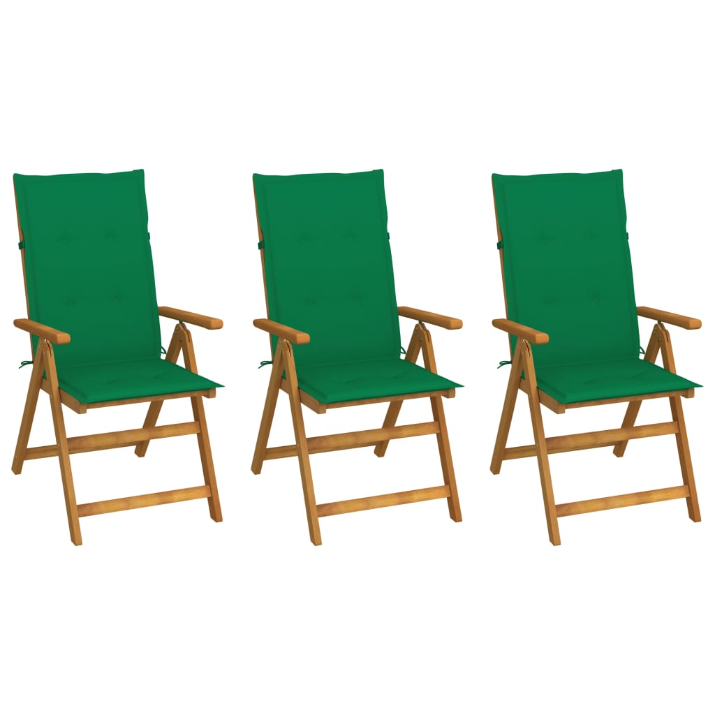 Folding Patio Chairs 3 pcs with Cushions Solid Acacia Wood