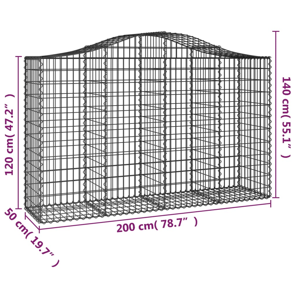 Arched Gabion Baskets 2 pcs 78.7"x19.7"x47.2"/55.1" Galvanized Iron