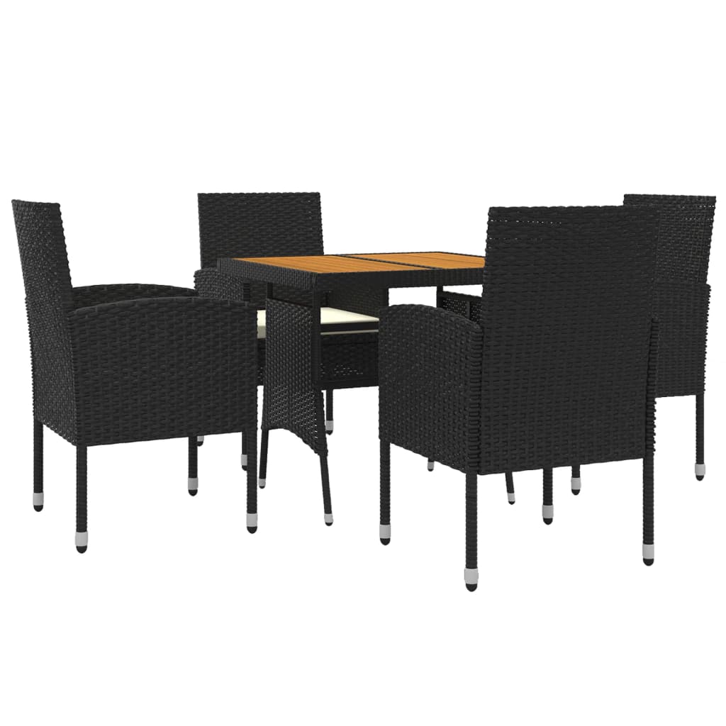 5 Piece Patio Dining Set Poly Rattan Black