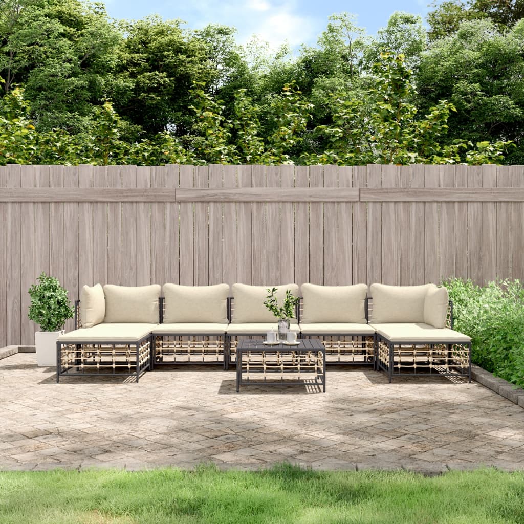 8 Piece Patio Lounge Set with Cushions Anthracite Poly Rattan