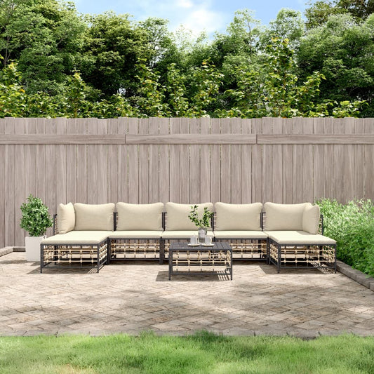 8 Piece Patio Lounge Set with Cushions Anthracite Poly Rattan