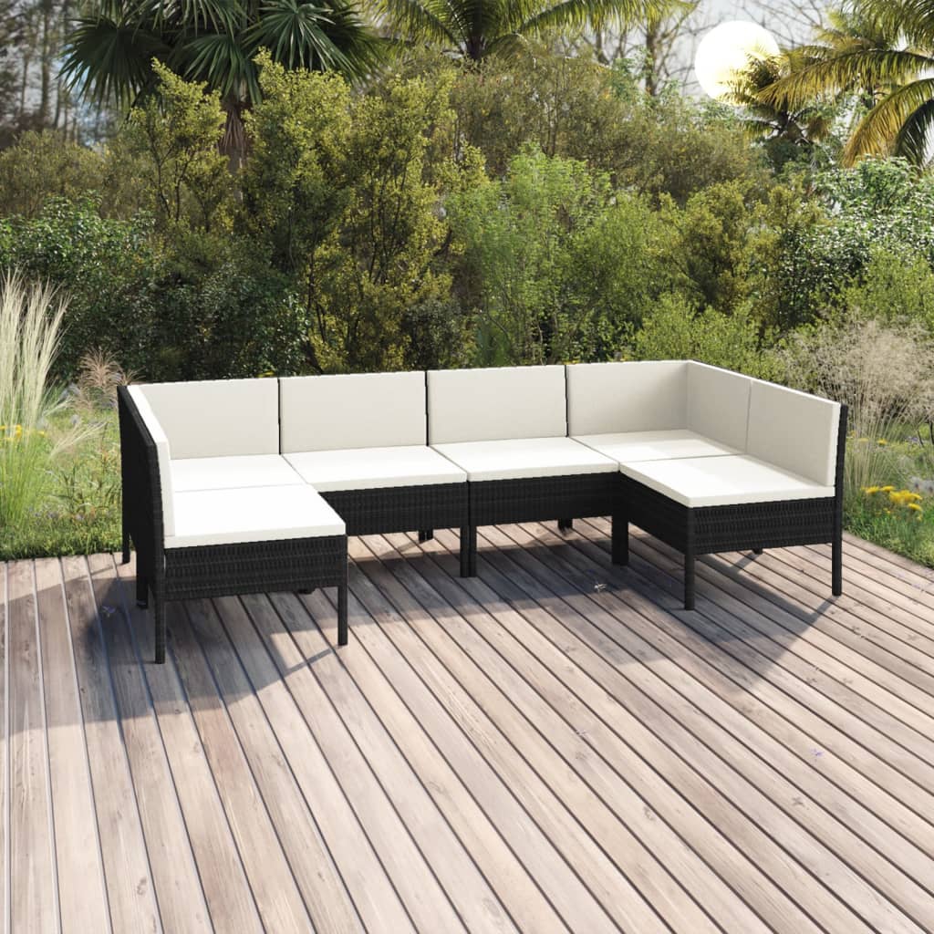 6 Piece Patio Lounge Set with Cushions Poly Rattan Black