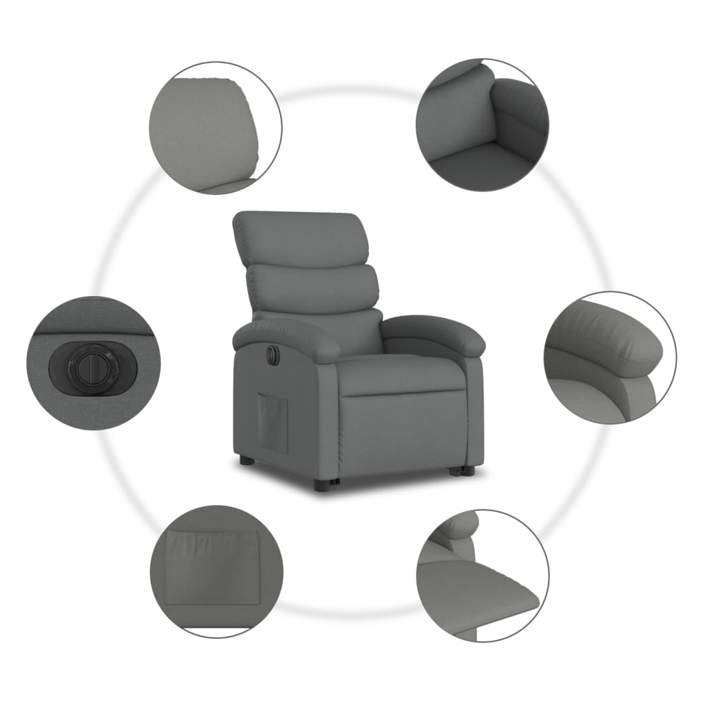 Electric Stand up Recliner Chair Dark Gray Fabric