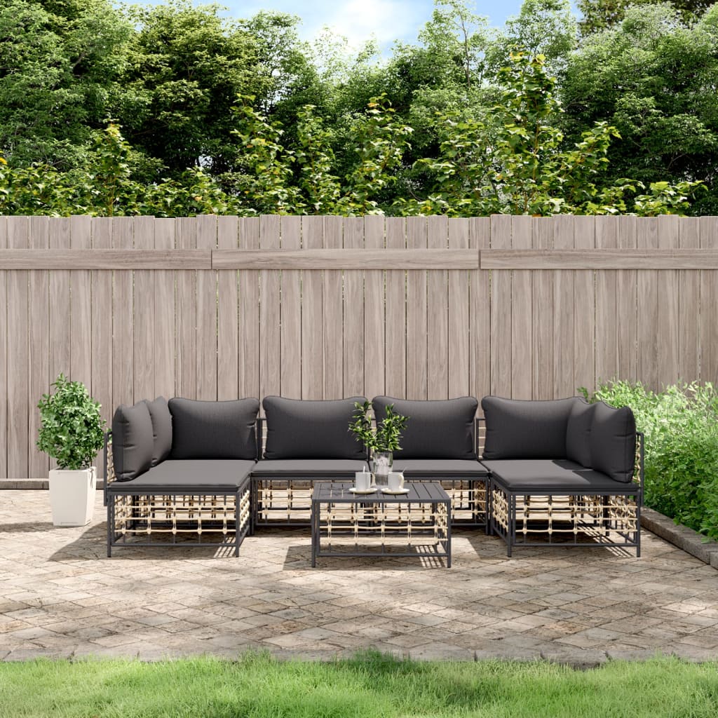 7 Piece Patio Lounge Set with Cushions Anthracite Poly Rattan