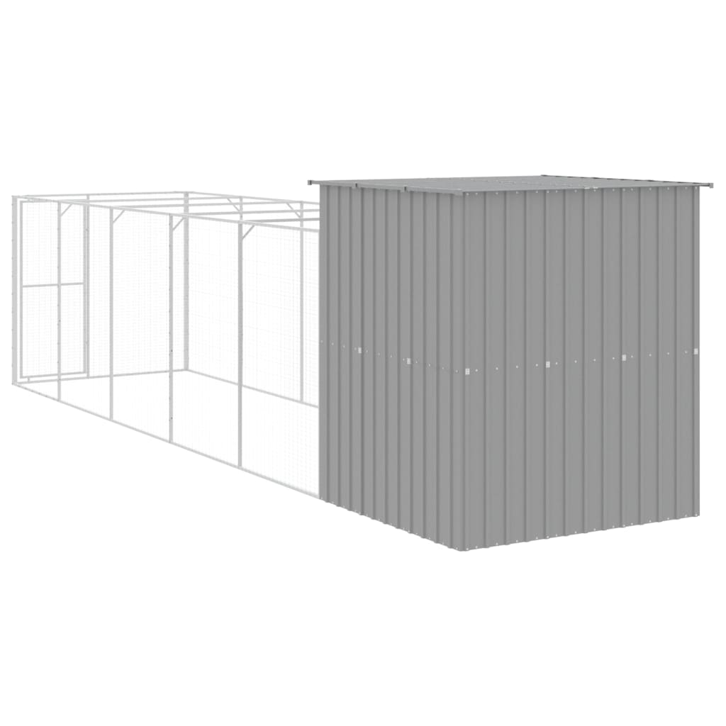 Dog House with Run Light Gray 65"x259.4"x71.3" Galvanized Steel