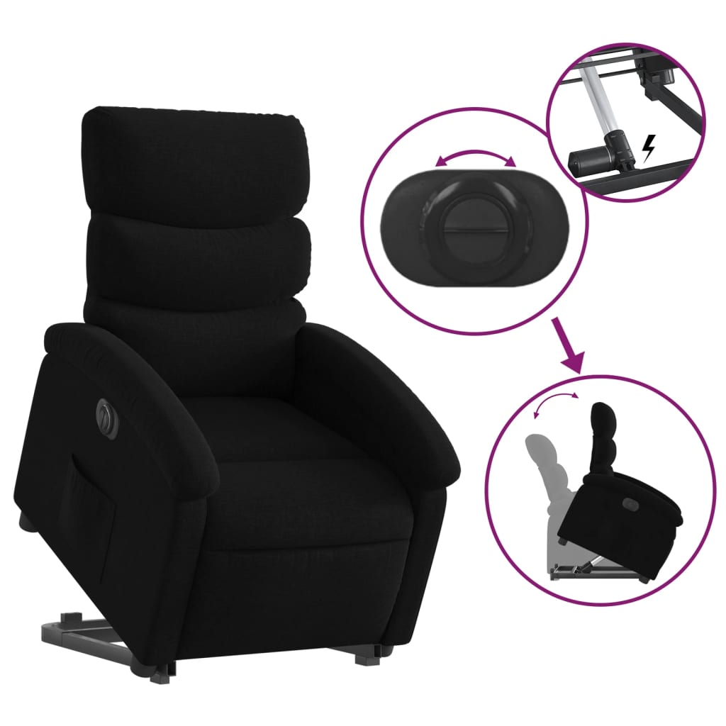 Electric Stand up Recliner Chair Black Fabric