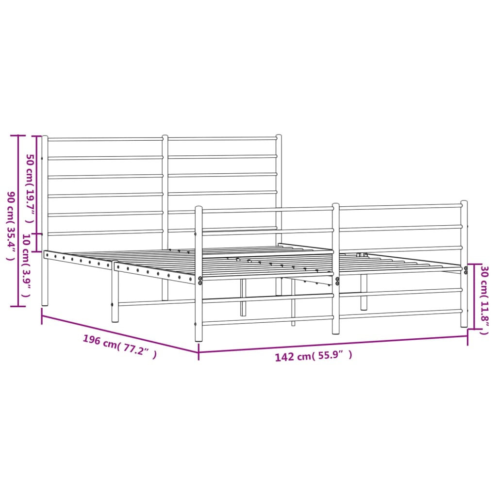 Metal Bed Frame without Mattress with Footboard Black 53.1"x74.8"