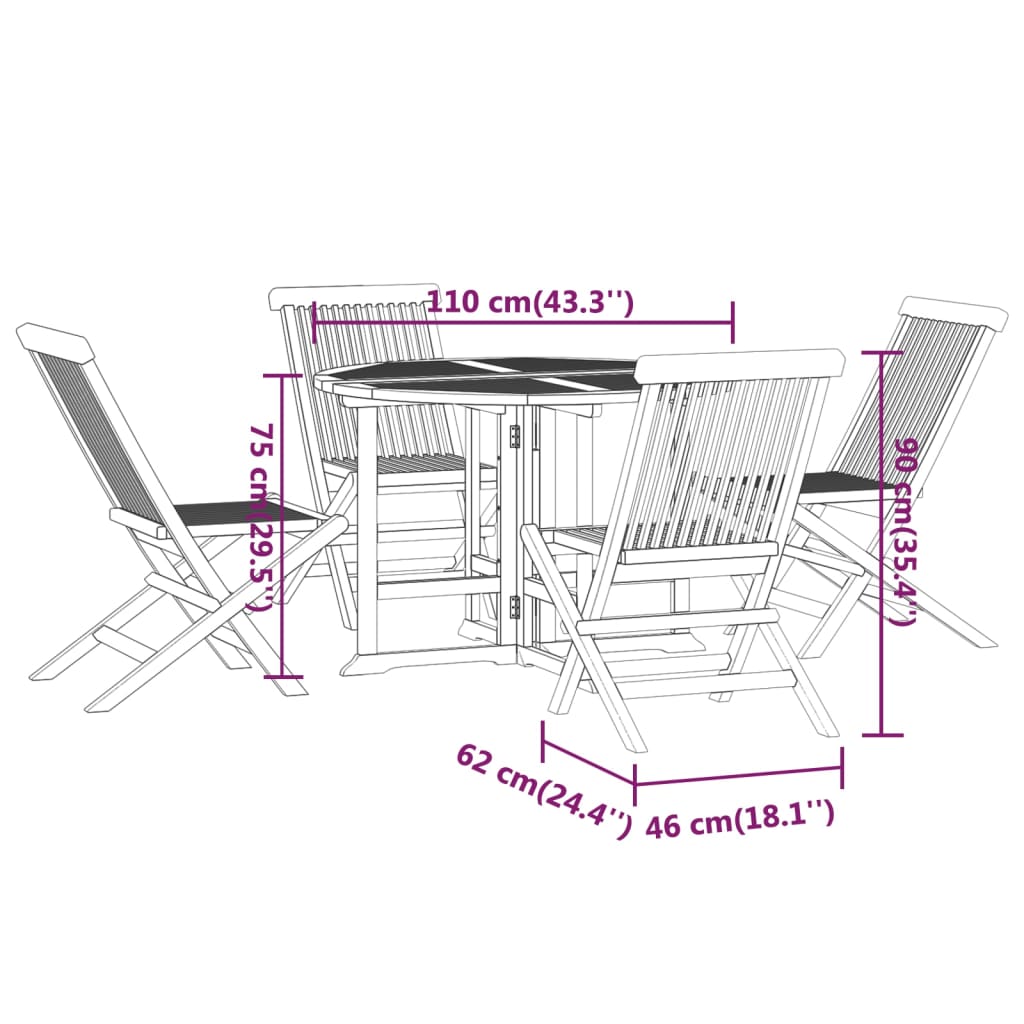 5 Piece Folding Patio Dining Set Solid Wood Teak