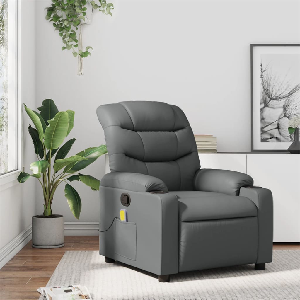 Massage Recliner Chair Cream Faux Leather