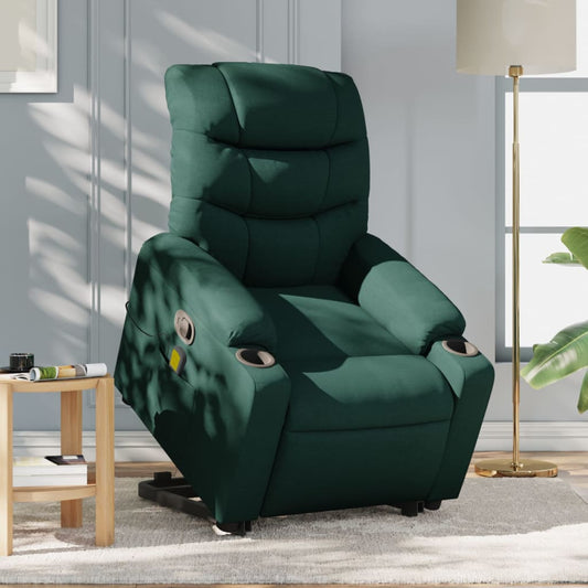 Stand up Massage Recliner Chair Dark Green Fabric